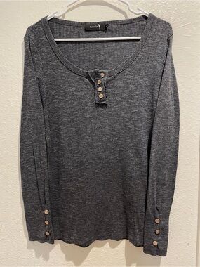 Kissfix Ribbed Henley Top | Charcoal Grey | Long Sleeve Button Detail | XL 🩶